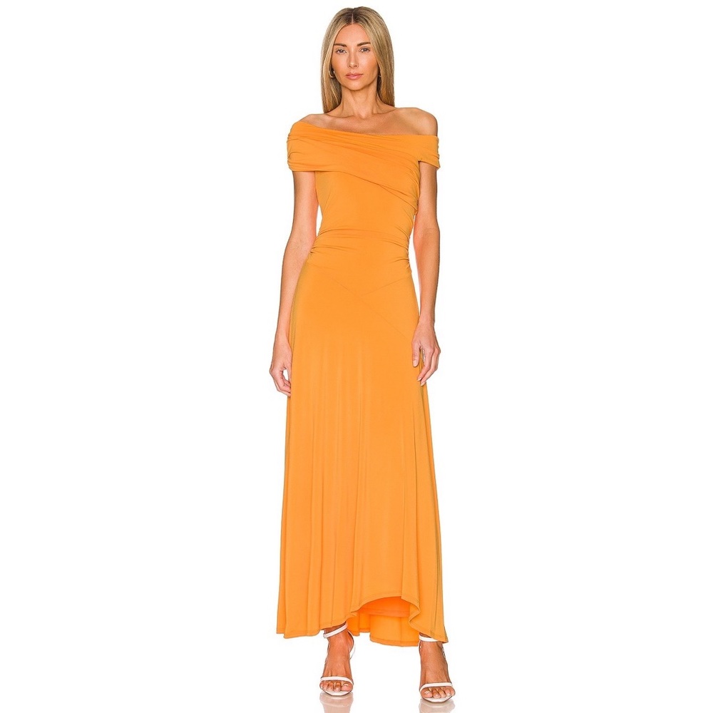Bailey 44 x Revolve Dani Draped Off The Shoulder Maxi Dress Gown Sangria Orange
